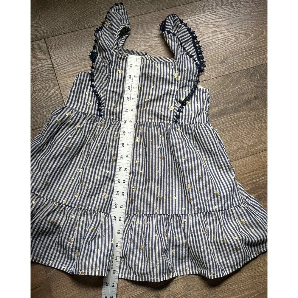 Cat and Jack Girl‎ Dress Blue/white stripes sparkly metallic stars/stripes, 4T